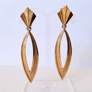 Vintage Trifari Earrings Gold Tone Dangle Clip Ons Large Statement Jewelry